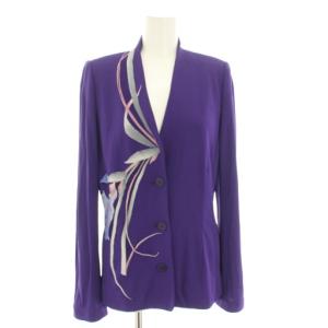 ノーカラージャケット シルク 38 パープル