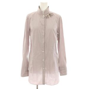 シャツ ブラウス スタンドカラー 長袖 ブローチ付き L 紫 パープル DB51630 /YT