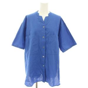 シアストライプ2wayシャツ ブラウス キーネック 半袖 F 青 ブルー BEZ1041604A0001
