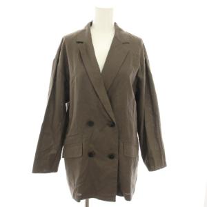キュプラ麻ソフト ジャケット テーラードジャケット ダブル 麻 リネン混 M 茶 ブラウン 017-1155480