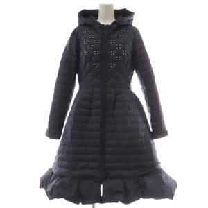  ビジューロングダウンジャケット コート 1 紺 ネイビー フード付き キルティング フレア フリルヘム
