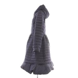 Chesty  ビジューロングダウンジャケット コート 1 紺 ネイビー フード付き キルティング フレア フリルヘム