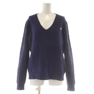 ニット セーター Vネック ウール L 紺 ネイビー ケーブル編み /AU