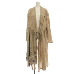 ガウンカーディガン ワンピース ロング 長袖 刺繍 花 蝶 M ベージュ /G