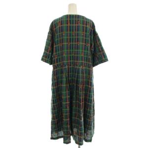 JOCOMOMOLA シャツワンピース 半袖 ロング チェック 花刺繍 ハーフボタン 42 緑 グリーン GJEJJ-09248