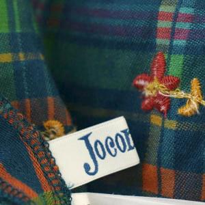 JOCOMOMOLA シャツワンピース 半袖 ロング チェック 花刺繍 ハーフボタン 42 緑 グリーン GJEJJ-09248