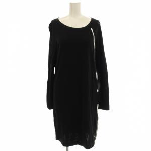 ストレッチ ワンピース ロング サイドジップアップ 長袖 M 黒 ブラック /G