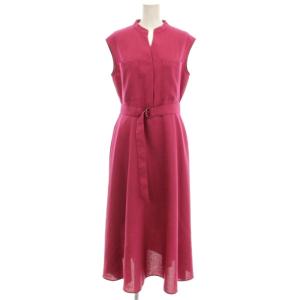 リネンライク ノースリーブ ワンピース ロング Vネック 38 ピンク 102127-14-870-41-380