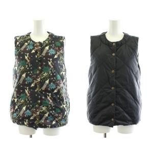 ダウンベスト 総柄 リバーシブル ナイロン アウター 40 マルチカラー ベージュ 黒 ブラック 水色