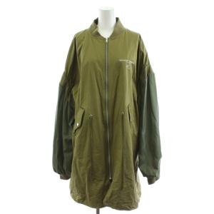 ブルゾン ジャケット ジップアップ 切替 ロゴ 刺繍 サメ柄 M カーキ /AN16