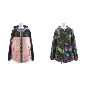 パーカー ジップアップ リバーシブル 総柄 宇宙 ラメ 2 ピンク 紫 パープル 黒 ブラック /AN20