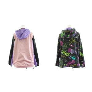ScoLar パーカー ジップアップ リバーシブル 総柄 宇宙 ラメ 2 ピンク 紫 パープル 黒 ブラック /AN20