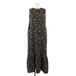 25SS ノースリーブティアードワンピース フレア ミモレ ロング クルーネック 総柄 バイカラー 36