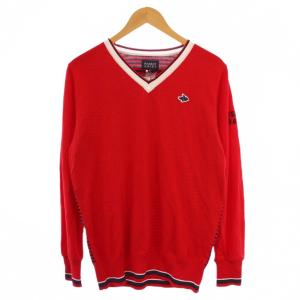 ニット セーター 長袖 Vネック ロゴ ワッペン 5 赤 053-170319 /BM