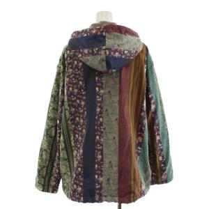 ScoLar パーカー ジップアップ 裏ボア 総柄 ボーダー 花柄 M マルチカラー 紫 パープル 紺 ネイビー 緑