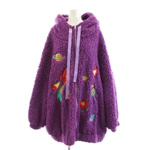 ボアジャケット ジップアップ フード 刺繍 ロケット 惑星 M 紫 パープル /AN55