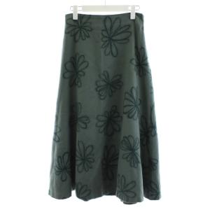フレアスカート ミモレ ロング 花柄 ウール L 緑 グリーン GBHAG-67390 /AN35