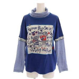 Tシャツ カットソー 長袖 ボーダー 青 ブルー タートルネック 切替 132816 /YM