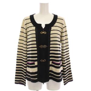 カーディガン ニット ボーダー 長袖 ジップアップ アイボリー 黒 ブラック 121718 /YM