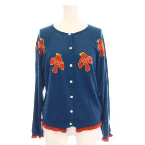 odyssey オデッセイ カーディガン ニット 刺繍 長袖 36 ブルー 青 オレンジ QS8375