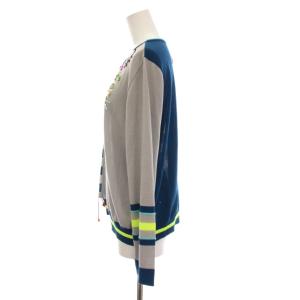 ALBEROBELLO ニット カットソー ボーダー ビジュー 長袖 グレー 青 ブルー /YM