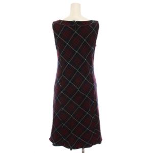 BURBERRY BLUE LABEL ワンピース ひざ丈 ノースリーブ チェック ウール 38 赤 レッド 紺 ネイビー FMF29-621