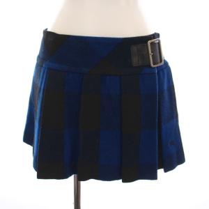 ラップスカート ミニ プリーツ チェック 38 青 ブルー 黒 ブラック E1S36-251-22 /YM