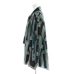 BALLSEY 23SS ワイドボウタイブラウス シャツ ギャザー ステップラインプリント 36 黒 ブラック マルチカラー