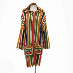 ニットカーディガン フード付き ロング丈 ストライプ柄 40 L マルチカラー オレンジ /HO41