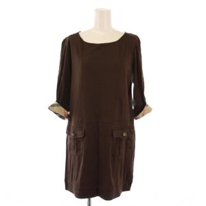 ワンピース ひざ丈 七分袖 クルーネック ストレッチ 2 茶 ブラウン /BB