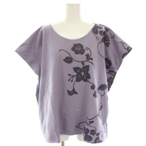 カットソー Tシャツ ウール混 半袖 花柄 プリント 紫 パープル /HN