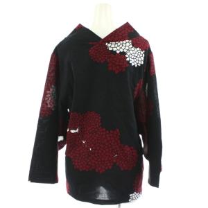 SOU SOU カットソー 長袖 花柄 コットン L 黒 ブラック 赤 レッド /AN25