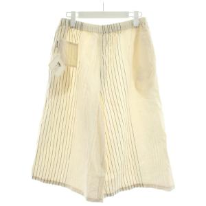 もんぺ はぎ丈 ワイドパンツ イージーパンツ ハーフパンツ ストライプ柄 コットン F 白 ホワイト /AN24