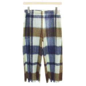 イッセイミヤケ プリーツパンツ チェック柄 2 ブルー ライトブルー