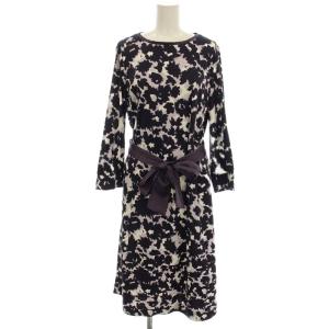 ワンピース ひざ丈 花柄 長袖 11号 0000450 紫 パープル /G