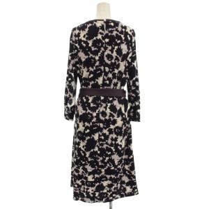 Leilian ワンピース ひざ丈 花柄 長袖 11号 0000450 紫 パープル /G