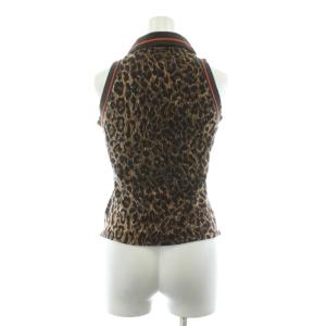 DOLCE&GABBANA カットソー ポロシャツ 鹿の子 ノースリーブ ヒョウ柄 レオパード柄 24/38 茶 ブラウン /KU