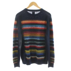 PAUL SMITH ニット セーター 長袖 マルチボーダー柄 ウール モヘヤ混 XL 紺 ネイビー マルチカラー 283412