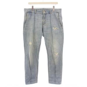 TRADITIONAL FIT デニムパンツ ジーンズ ジップフライ ダメージ加工 レザーパッチ ロゴパッチ