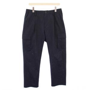 24AW テーパードパンツ スラックス タック ジップフライ ストレッチ ストライプ柄 L 紺 ネイビー