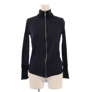 スタンドカラージャケット アウター ショート丈 ジップアップ 切替 シルク 38 紺 ネイビー /BB