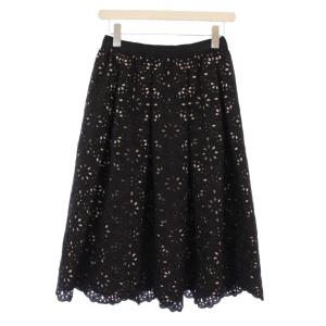 フレアスカート ひざ丈 刺繍 ウエストゴム 40 黒 W5S06-728-09 /KH