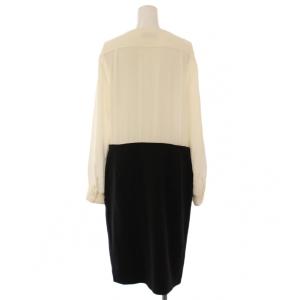 Calvin Klein ワンピース ミモレ ロング 長袖 Vネック ストレッチ バイカラー 切替 6 白 ホワイト 黒 ブラック