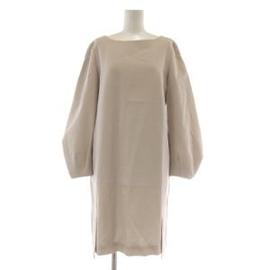 ワンピース ロング 38 ベージュ ボートネック バルーンスリーブ ボリュームスリーブ サイドスリット