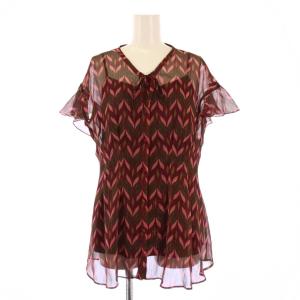 ボウタイシャツ ブラウス 半袖 シアー シースルー 総柄 38 ボルドー /BB