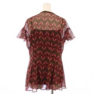 ANAYI ボウタイシャツ ブラウス 半袖 シアー シースルー 総柄 38 ボルドー /BB