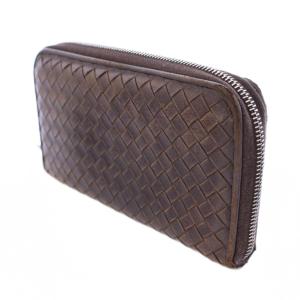 BOTTEGA VENETA イントレチャート 長財布 ロングウォレット ラウンドファスナー レザー ワンカラー 茶 ブラウン /BB