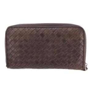 BOTTEGA VENETA イントレチャート 長財布 ロングウォレット ラウンドファスナー レザー ワンカラー 茶 ブラウン /BB