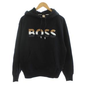 OVERSIZED FIT パーカー プルオーバー 長袖 スウェット地 ロゴ プリント XS 黒 ブラック