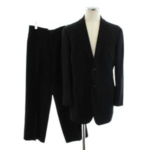 スーツ セットアップ 上下 テーラードジャケット シングル パンツ スラックス ウール 46 黒 ブラック